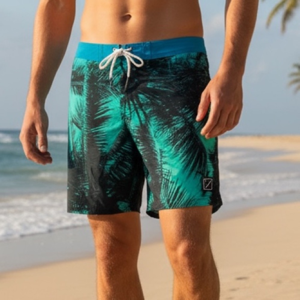 American Eagle Board Shorts Men Woven Fabric, Lace Front Palm Print L